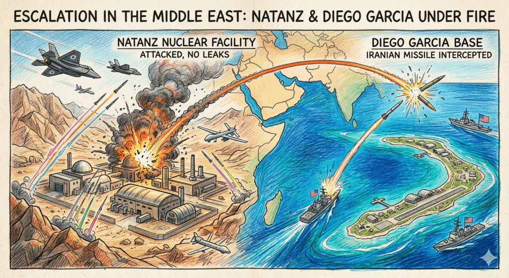 Conflitto Iran-Israele-USA: Attacco al cuore nucleare di Natanz e pioggia di missili su Diego Garcia