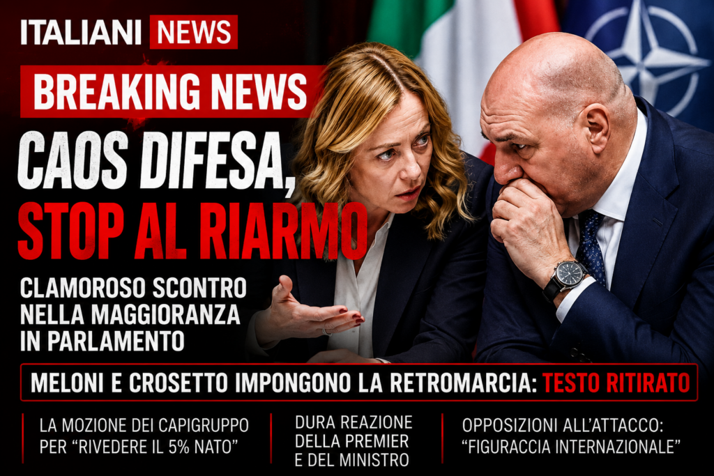 Giorgia Meloni e Guido Crosetto durante il caos parlamentare sulle spese militari Nato.