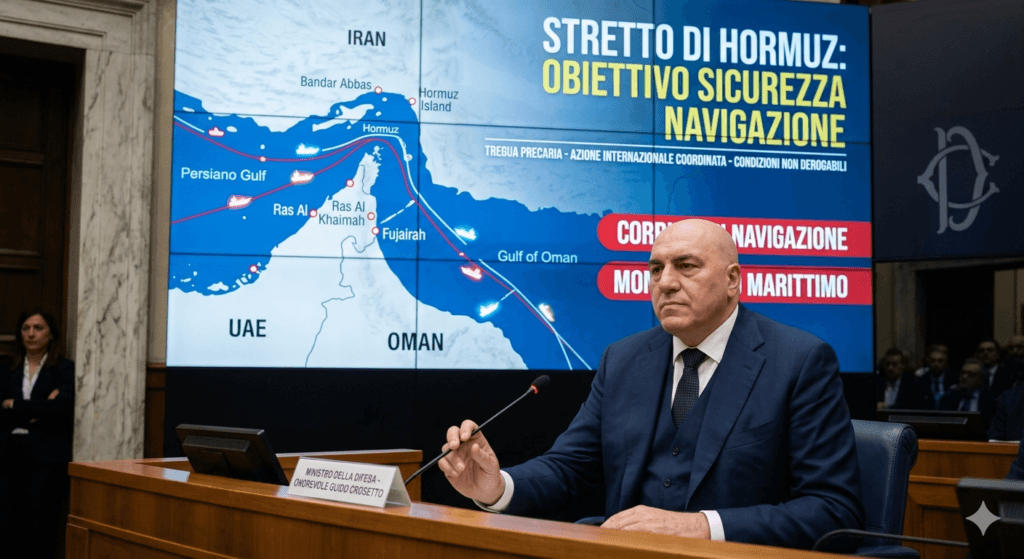 Stretto di Hormuz, Crosetto alla Camera: “Tregua fragile, priorità alla sicurezza della navigazione”