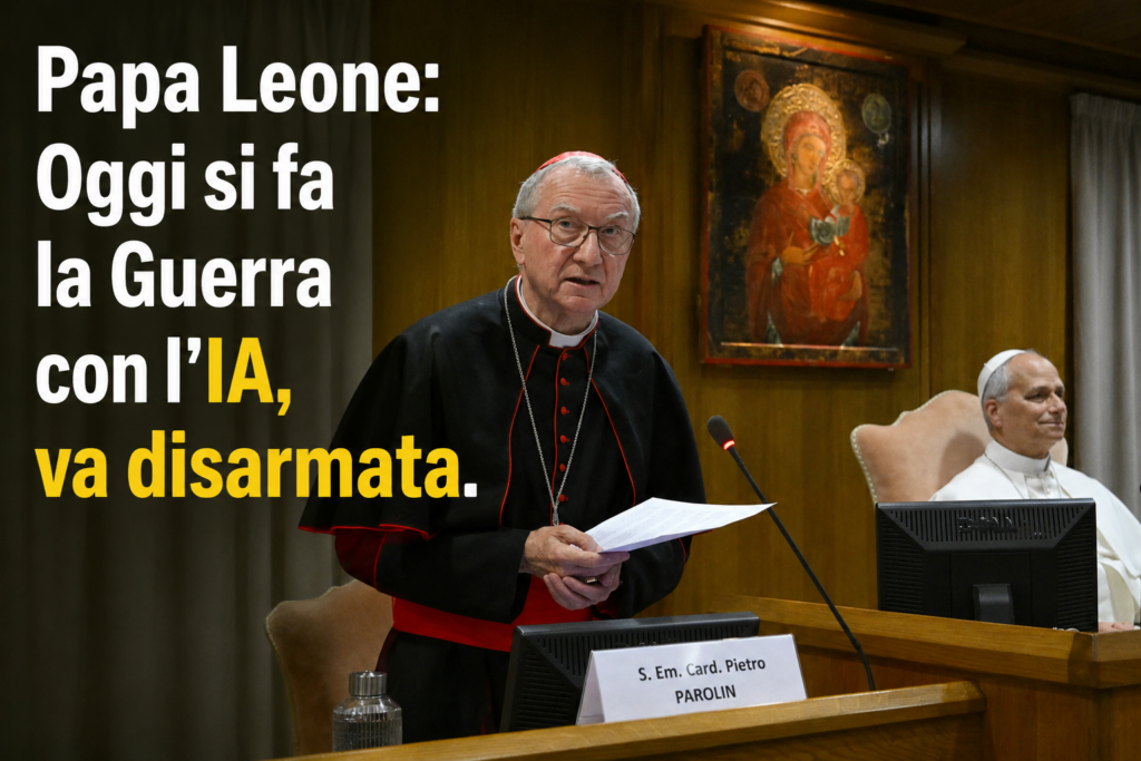 Papa Leone parla dei rischi dell’Intelligenza Artificiale nelle guerre moderne e chiede il disarmo dell’IA.
