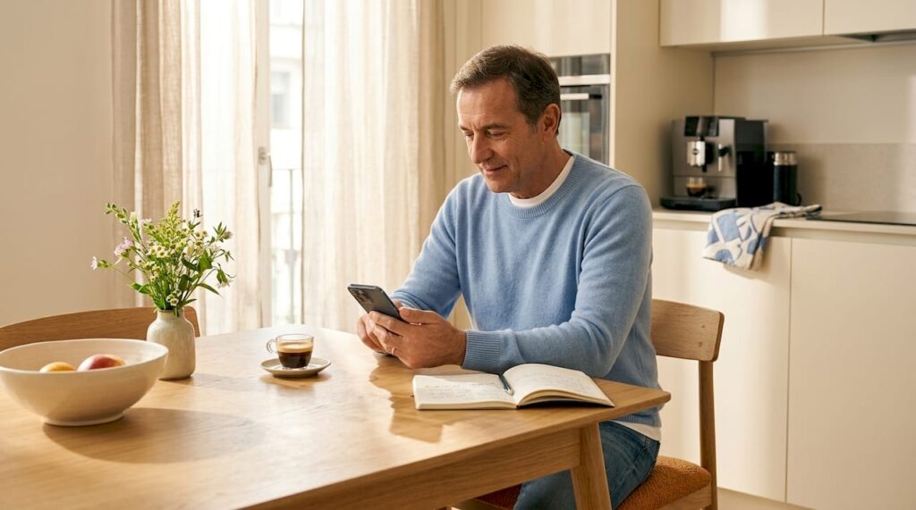 Uomo che consulta le ultime notizie italiane sullo smartphone