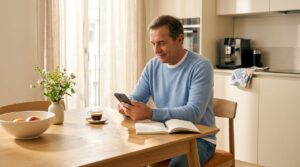 Uomo che consulta le ultime notizie italiane sullo smartphone