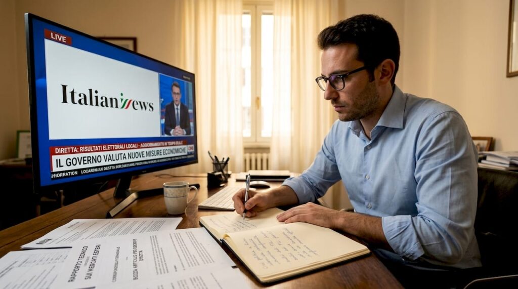 Giornalista alle prese con il ritmo frenetico di una redazione