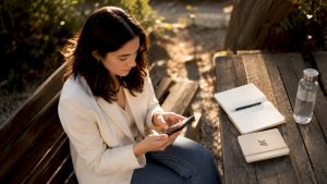 Donna che dà un’occhiata alle ultime notizie sullo smartphone