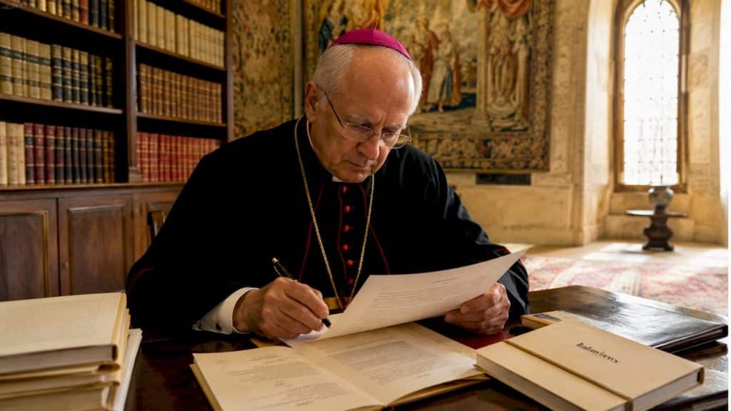 Un funzionario vaticano impegnato nell’esame di documenti ufficiali.