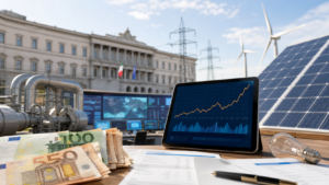 Grafico energetico con soldi e pannelli