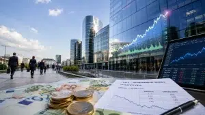 Grafici finanziari e valuta italiana.