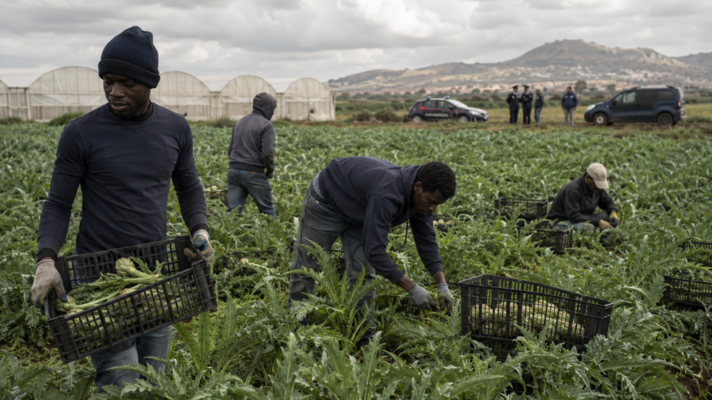 Lavoratori nei campi di verdura