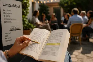 Lettura condivisa in un giardino.