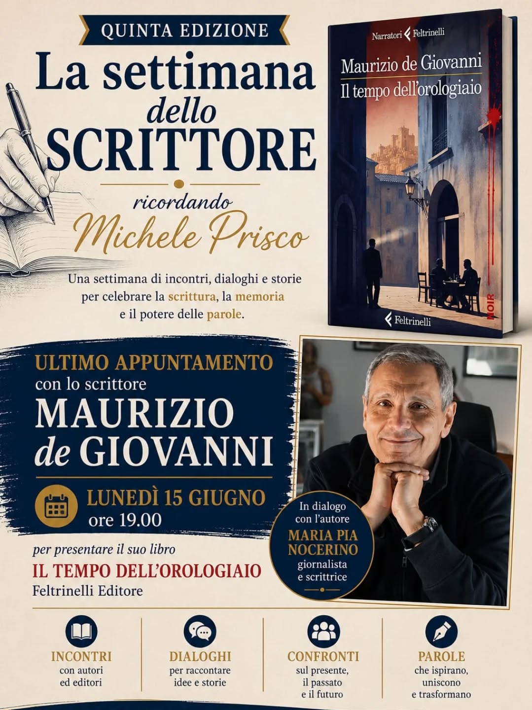 La quinta edizione de “La Settimana dello Scrittore – Ricordando Michele Prisco” si conclude con Maurizio de Giovanni