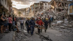 Soccorritori tra macerie e distruzione
