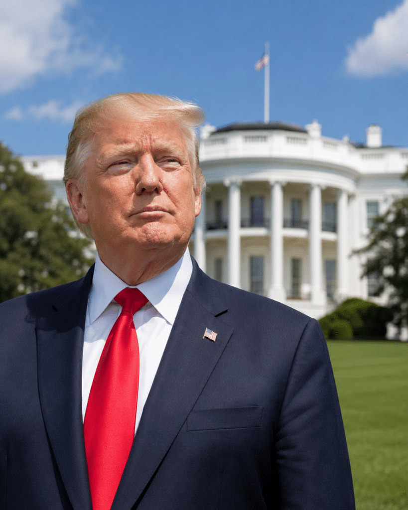 Donald Trump davanti alla Casa Bianca.