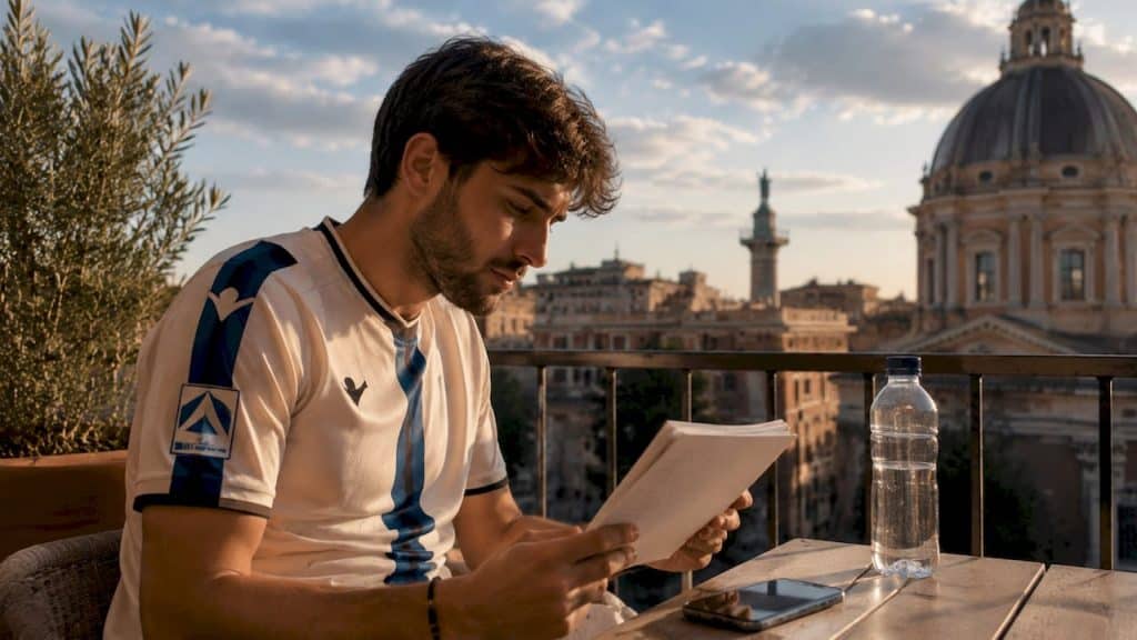 Appassionato di calcio che controlla la classifica di Serie A dal divano di casa