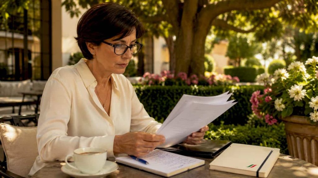 Donna impegnata nell’analisi di documenti dedicati all’innovazione sociale
