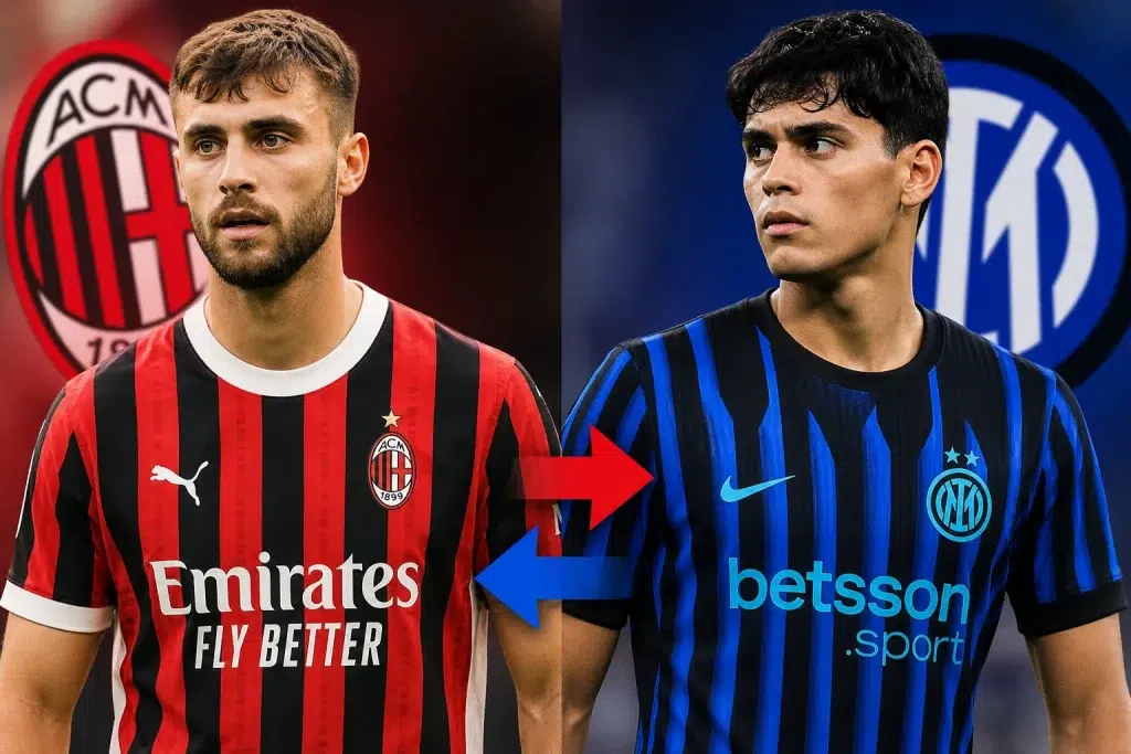 Un calciatore con la maglia dell'Inter e del Milan