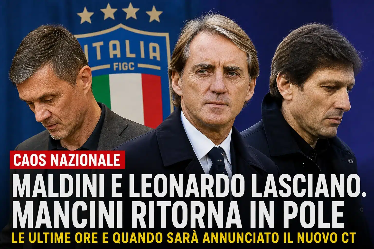 Caos Nazionale, Maldini e Leonardo lasciano. Mancini ritorna in pole. Le ultime ore e quando sarà annunciato il nuovo ct