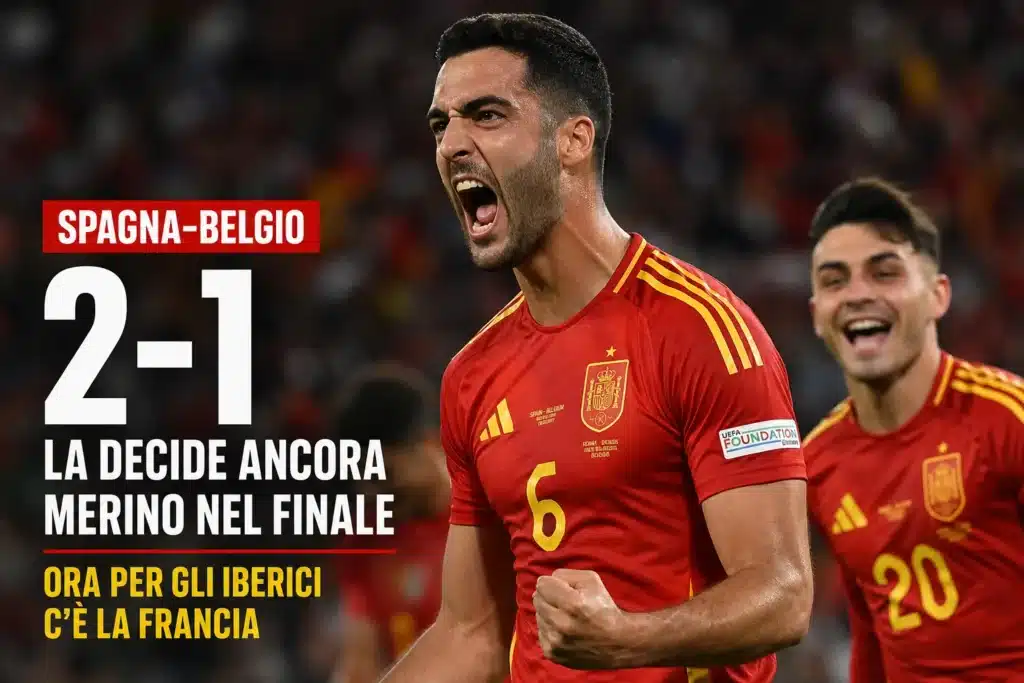 In foto il risultato di Spagna Belgio e Merino che esulta