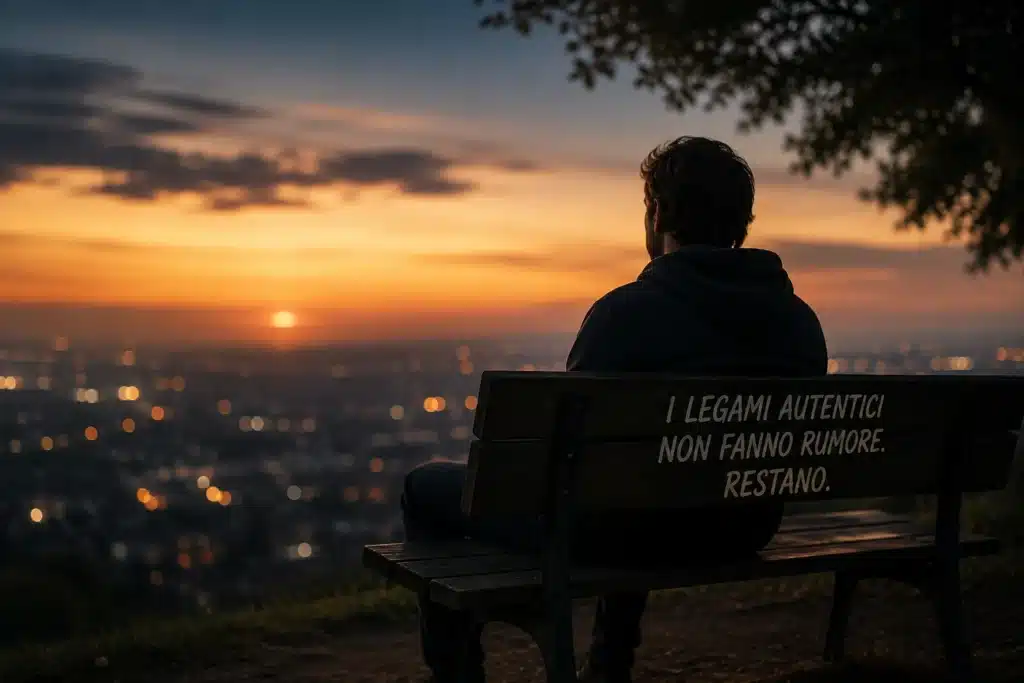 Uomo seduto, tramonto, contemplazione silenziosa.