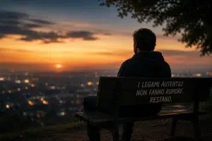 Uomo seduto, tramonto, contemplazione silenziosa.