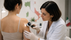 Italiani News 90 Medico esamina la pelle di paziente.
