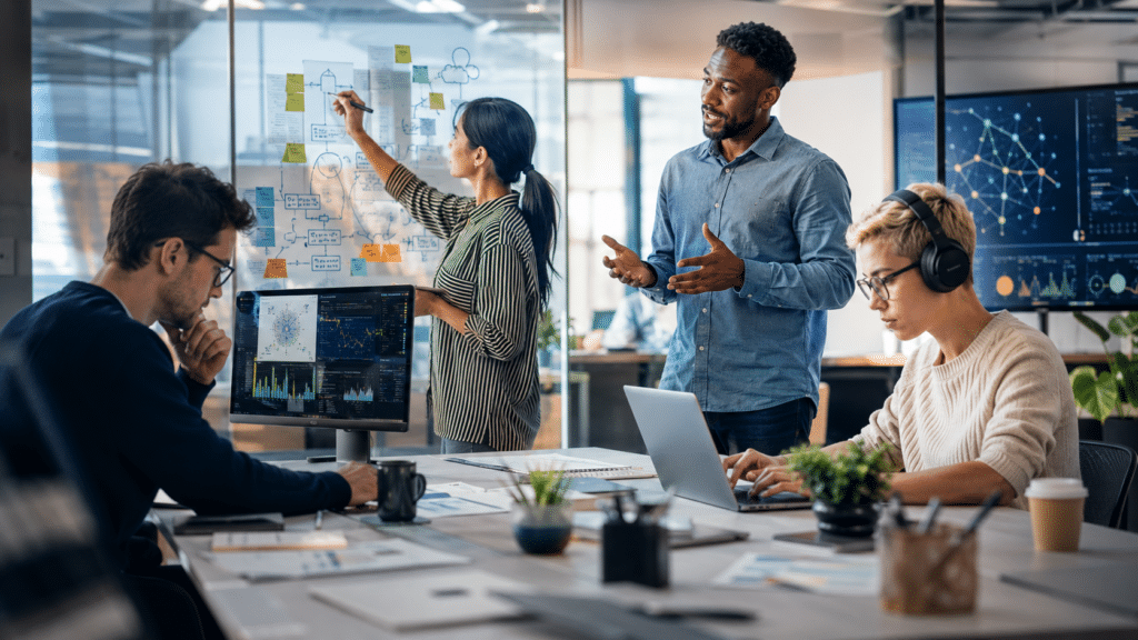Team neurodivergente al lavoro in un ufficio innovativo