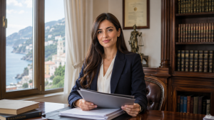 Donna elegante in ufficio con documenti