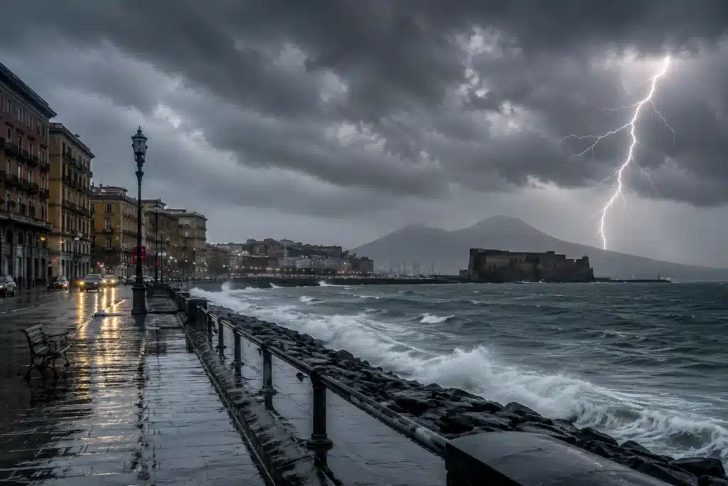 Tempesta con fulmini sul lungomare