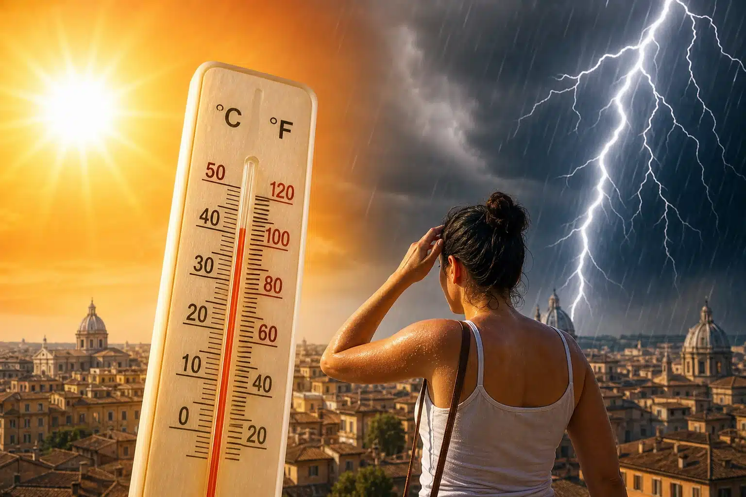Il caldo non dà tregua all’Italia, ancora temperature da record: 25 città da bollino rosso. Ma non mancano i temporali