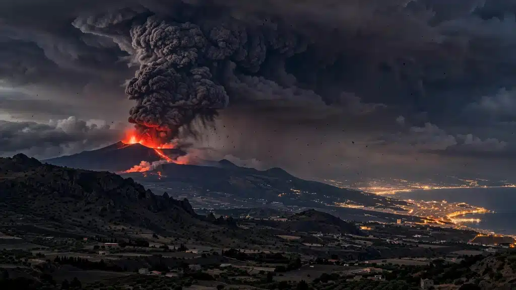 Etna in eruzione durante la notte