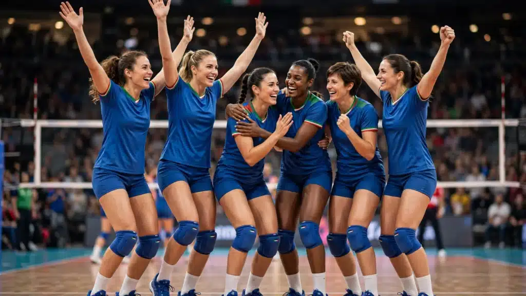 Alcune ragazze esultano dopo la vittoria agli Eurovolley