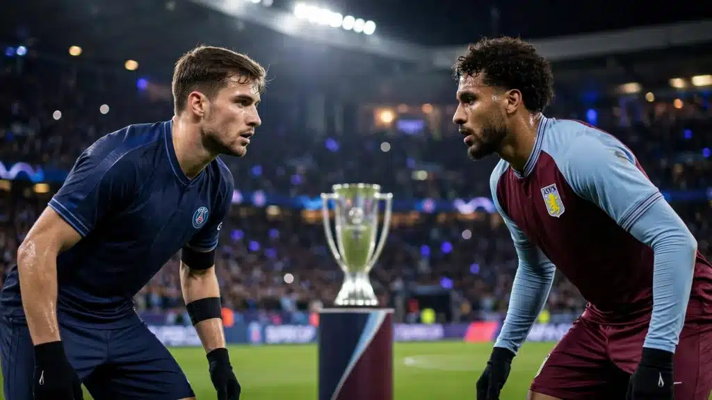 In foto due calciatori che si guardano negli occhi