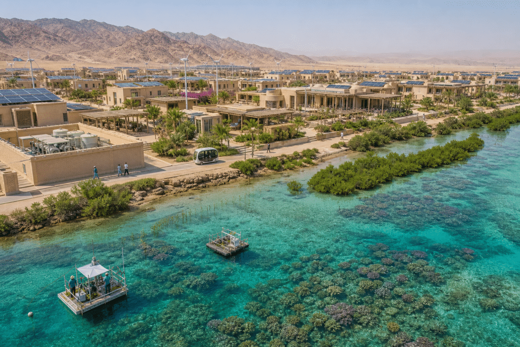 Città sostenibile con mare cristallino