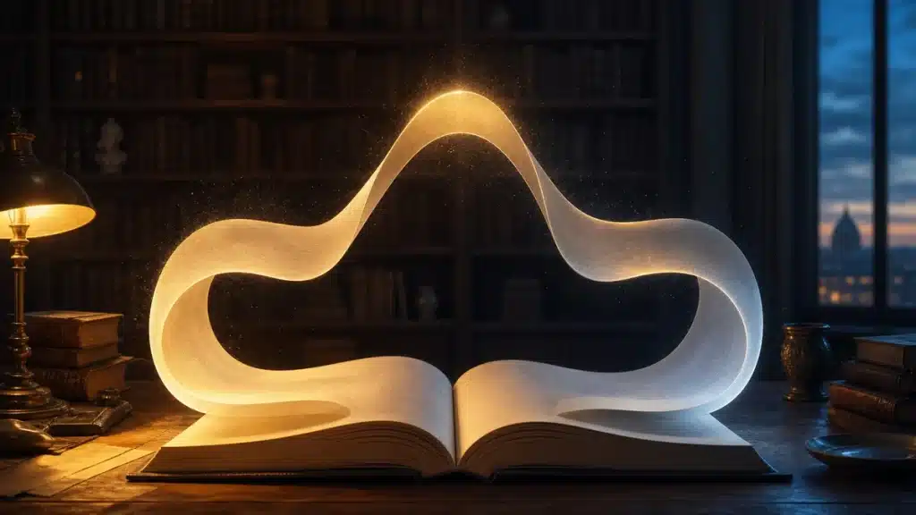 Libro aperto con luce magica.