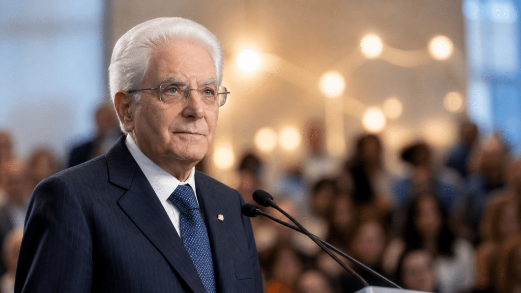 Sergio Mattarella durante un intervento istituzionale dedicato alla pace e al rifiuto dell’odio
