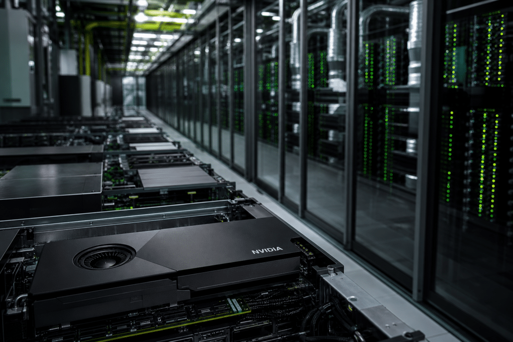 NVIDIA AI processor inside a large data centre built to support artificial intelligence infrastructure