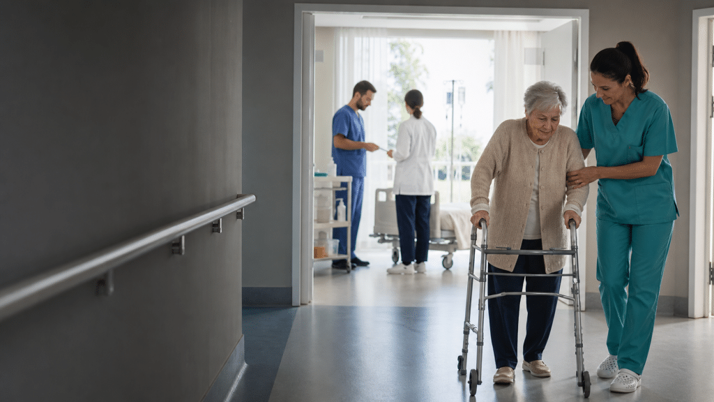 Anziana assistita da un operatore