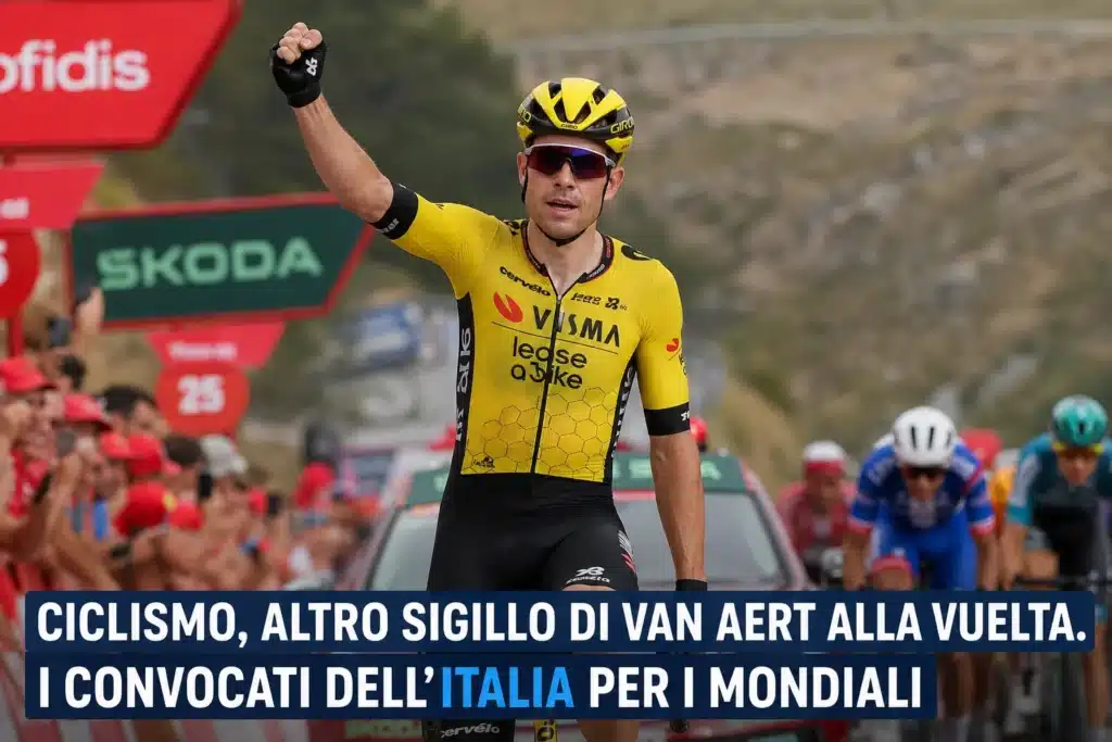 Van Aert esulta dopo una vittoria