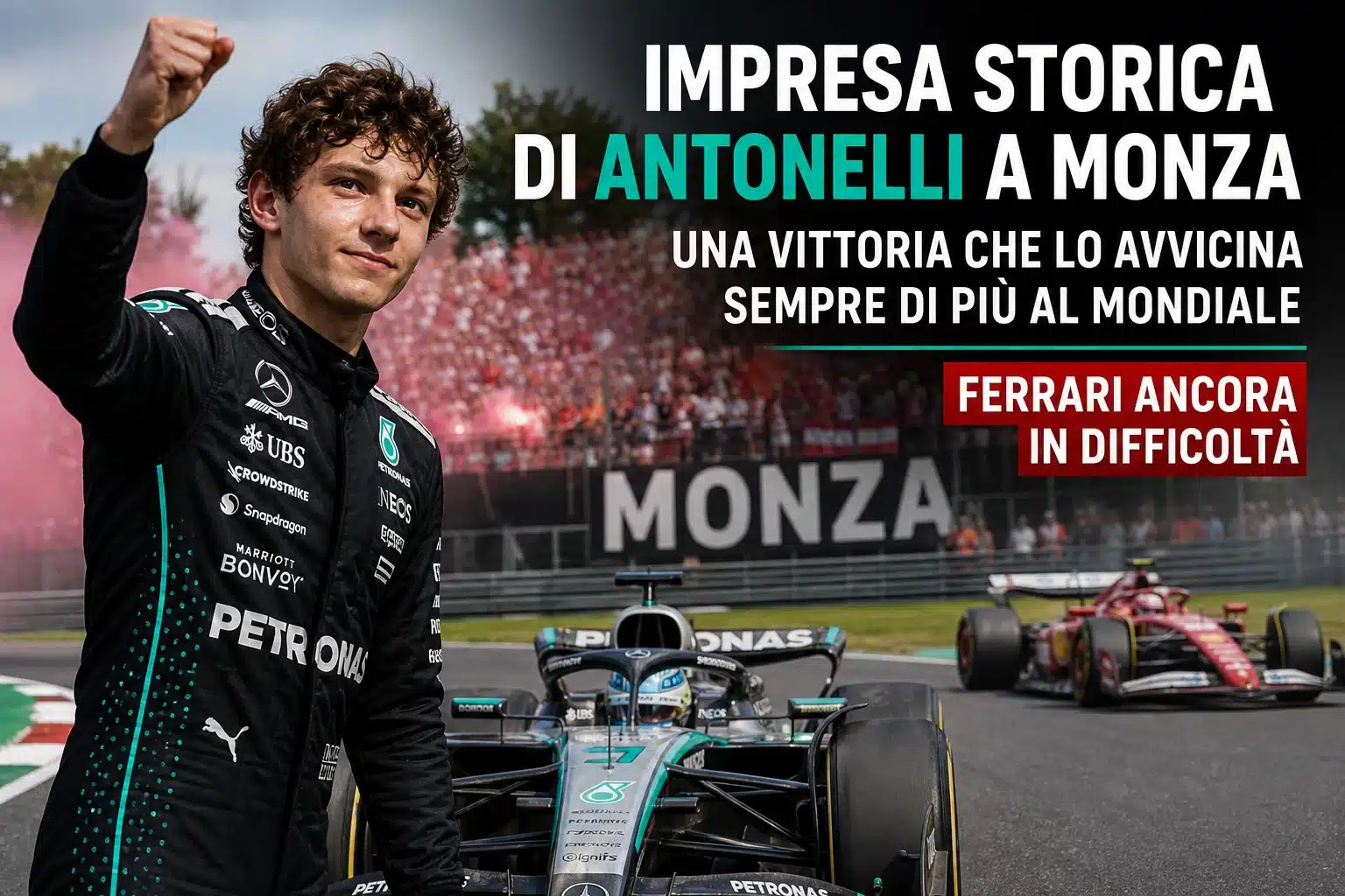 Formula 1, impresa storica di Antonelli a Monza: vittoria dal fondo della griglia. Mondiale più vicino. Altro disastro per la Ferrari