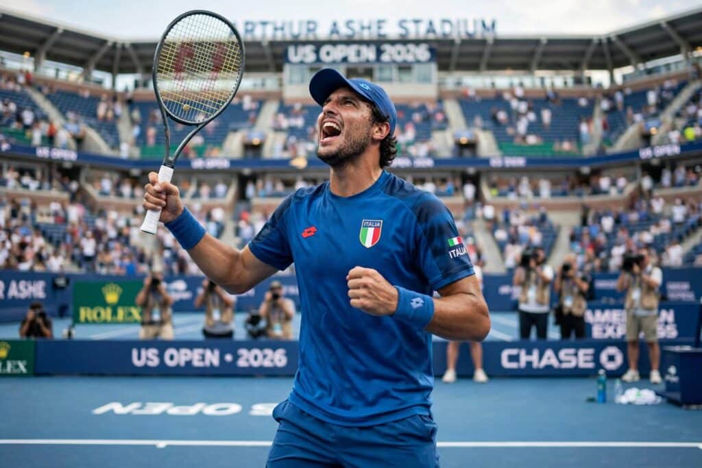 Un tennista esulta agli US Open