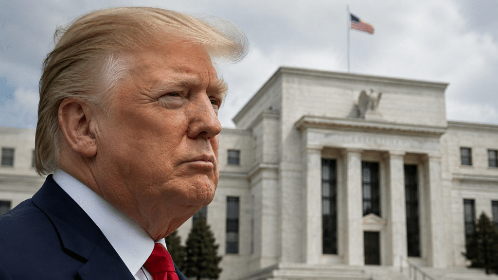 Donald Trump davanti alla Federal Reserve